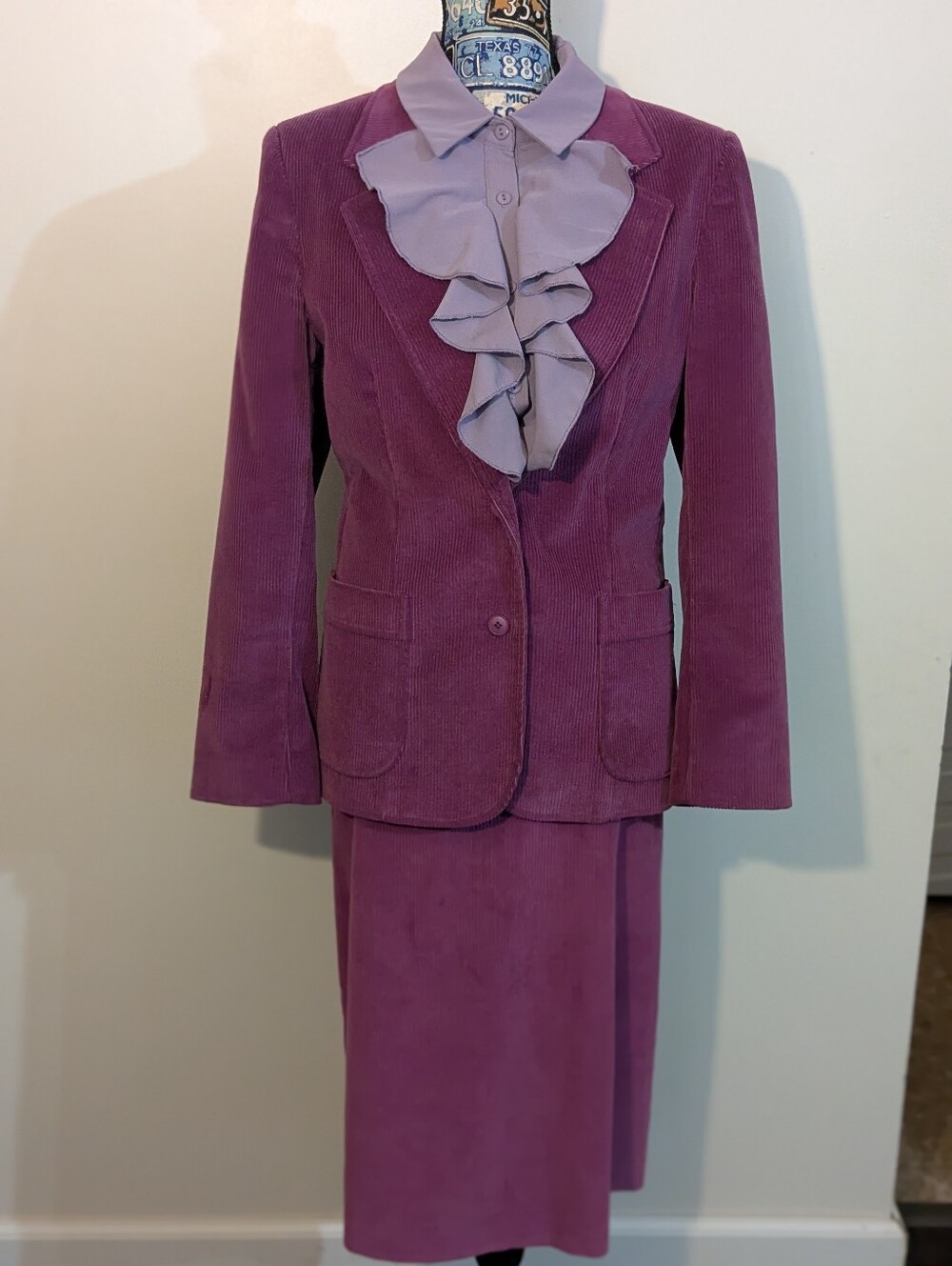 Vintage 1980s Country Suburbans Brand Union-Made Purple Boho Corduroy Suit